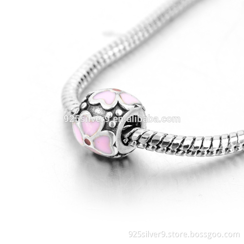 Pink enamel Cherry Blossom with 925 sterling silver